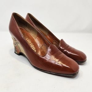 Martinique Womens Vintage Wedge Heels 6N Brown Leather Snake Skin Slip On Shoes